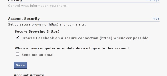 Facebook Account Security Settings